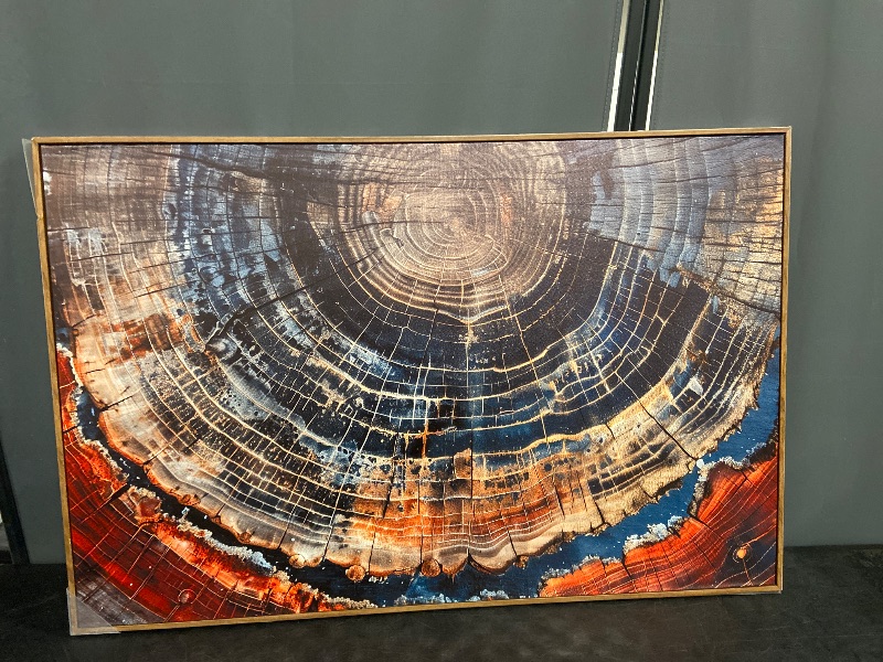 Photo 1 of Framed Tree Ring Wall Art Prints Nature Wood Wall Decor Colorful Abstract Large Neutral Canvas Wall Art for Living Room Tree of Life Painting Picture Organic Modern Family Wall Decor 24"x36"
