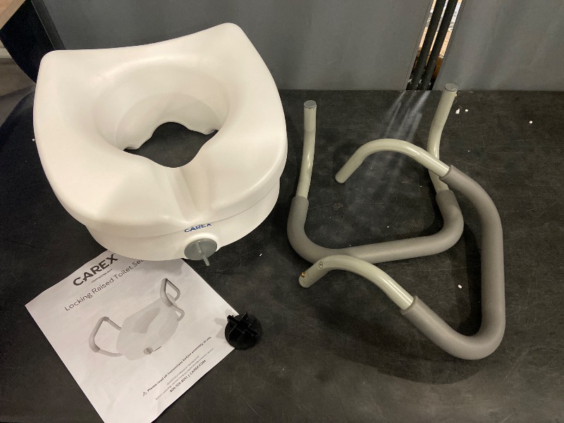 Photo 1 of Carex E-Z Lock Raised Toilet Seat With Handles, 5" Toilet Seat Riser with Arms, Handicap Raised Toilet Seat For Seniors and Elevated Toilet Seat
