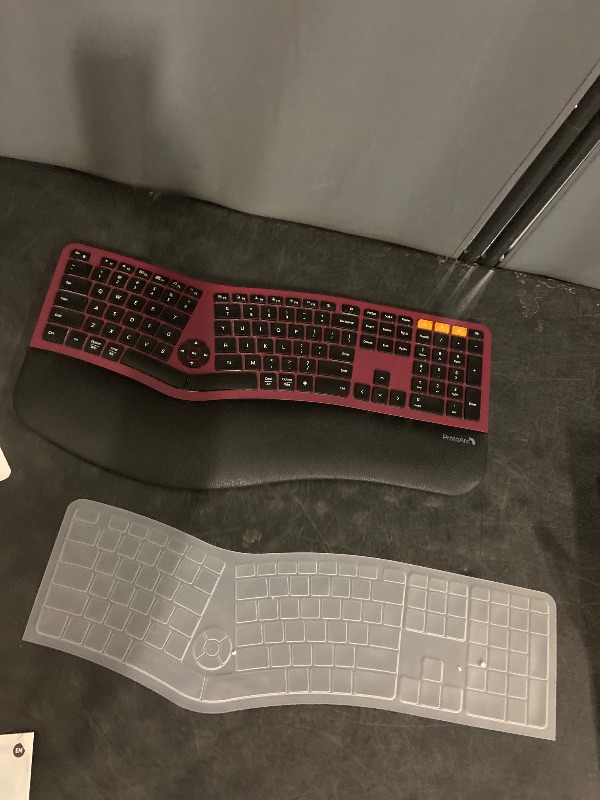 Photo 1 of ProtoArc Backlit Bluetooth Ergonomic Keyboard, EK01 Plus Full Size Wireless Split Keyboard with Dual Bluetooth and USB, Cushioned Wrist Rest, Rechargeable, Compatible with Windows/Mac, Wine Red
