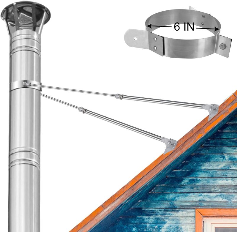 Photo 1 of 2025 Update 6" Extended Roof Bracket Kit, Adjustable Extended Roof Brace for Securing 6" Diameter Stove Pipe, Providing Stability to The Chimney Against Wind and Snow
