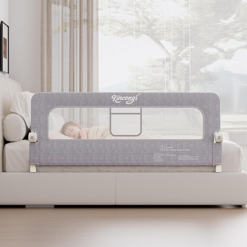Photo 1 of Bed Rail for Toddlers, 59 Inch Swing Down Toddler Bed Rails with Wider U-Shape Base, Breathable Baby Bed Rail Guard for King, Queen, Full, Twin Bed Rail for Baby
