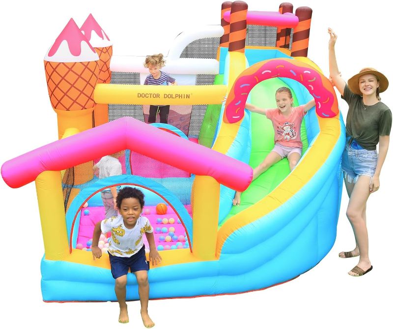 Photo 1 of Doctor Dolphin Inflatable Bounce House with Air Blower, Bouncy Castle for Toddlers, Kids Jumping and Slide Castle for Indoor & Outdoor