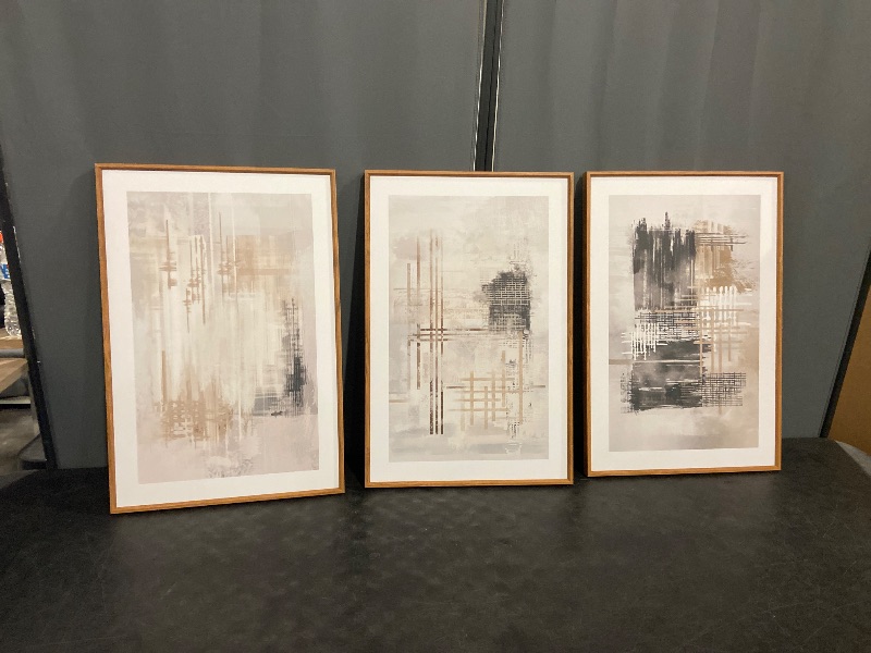 Photo 1 of Ausril Modern Abstract Canvas Wall Art Set of 3, Framed Textured Stroke Art Prints, Minimalist Neutral Artwork, Beige Black White Painting, 16x24 Inch Wall Decor for Living Room, Bedroom, Office