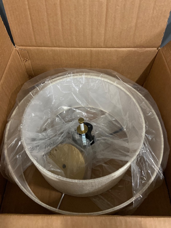 Photo 1 of 16" Semi Flush Mount Ceiling Light, 3-Light Gold Drum Ceiling Light Fixture with 2-Tier Fabric Linen Shade, Farmhouse Chandelier for Dining Room, Living Room, Bedroom, Kitchen, Hallway, Entryway
