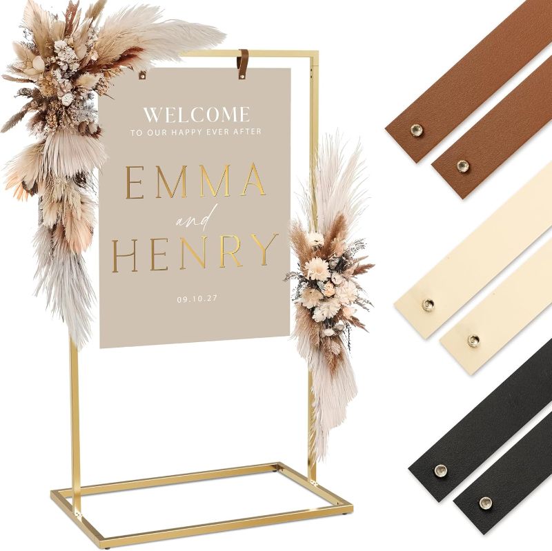 Photo 1 of Elegant Wedding Welcome Sign Stand – Sturdy Welcome to Our Wedding Sign Holder for Seating Charts & Event Decor - A Beautiful Brass Metal Easel to Welcome Guests & Celebrate Your Love
