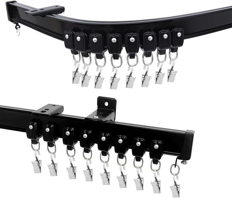 Photo 1 of Flexible Ceiling Curtain Track, Bendable Room Divider Curtain Tracks with Clips for Ceiling Mount, Heavy Duty Curtains Rails for Wall Bedroom Hospital Shower Privacy RV, Aluminum, Black,12 FT