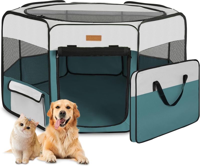 Photo 1 of Dog Playpen, Portable Pet Play Pen for Cat, Puppies, Rabbits, Chickens, Foldable Large-Capacity Pet Tent for Indoor/Outdoor Travel Camping Blue
