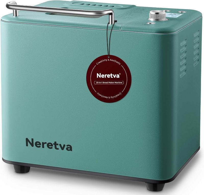 Photo 1 of Neretva Bread Maker, 20-IN-1 2LB Bread Machine Dual Heater Bread Maker Machine Automatic with Nonstick Ceramic Pan, 15H Timer & 1H Keep Warm Set, Low Noise, Stainless Steel Breadmaker Recipe-Green
