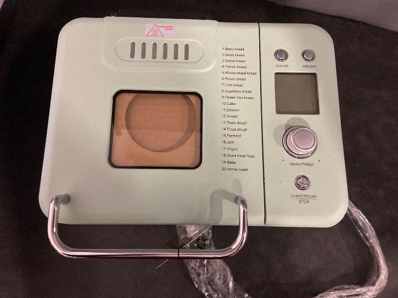 Photo 1 of Neretva Bread Maker, 20-IN-1 2LB Bread Machine Dual Heater Bread Maker Machine Automatic with Nonstick Ceramic Pan, 15H Timer & 1H Keep Warm Set, Low Noise, Stainless Steel Breadmaker Recipe-Green
