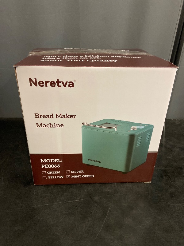 Photo 1 of Neretva Bread Maker, 20-IN-1 2LB Bread Machine Dual Heater Bread Maker Machine Automatic with Nonstick Ceramic Pan, 15H Timer & 1H Keep Warm Set, Low Noise, Stainless Steel Breadmaker Recipe-Green

