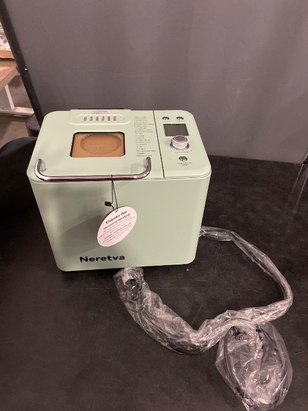 Photo 1 of Neretva Bread Maker, 20-IN-1 2LB Bread Machine Dual Heater Bread Maker Machine Automatic with Nonstick Ceramic Pan, 15H Timer & 1H Keep Warm Set, Low Noise, Stainless Steel Breadmaker Recipe-Green
