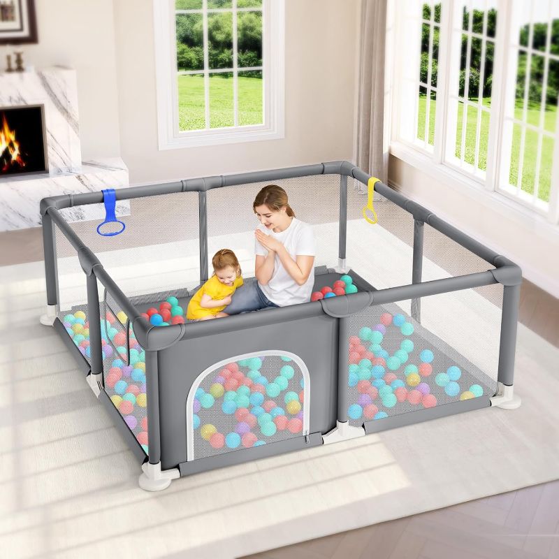 Photo 1 of Dripex Baby Playpen, 47×47 Inch Small Playpen for Babies, Enhanced Safety Baby Play Yard for Indoor & Outdoor, Infant Play Pen with Soft Breathable Visible Mesh, Anti-Fall Design & Easy Setup, Grey