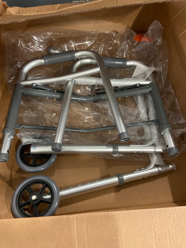 Photo 1 of Carex Folding Walker with Wheels for Seniors, Portable Medical Walker with Adjustable Height, 30-37 Inches, Mobility Aid for Adults, Elderly, and Handicapped, Foldable, Aluminum Frame, Lightweight