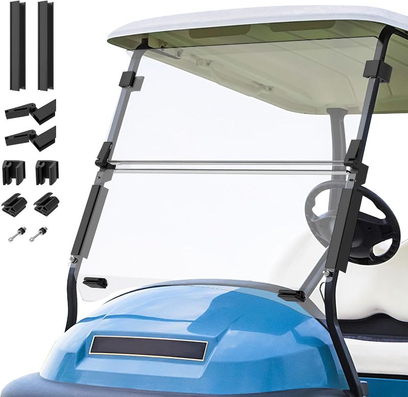 Photo 1 of Golf Cart Windshield for Club Car Precedent,Tempo,Onward 2004-up Gas/Electric Golf Carts, Foldable PC UV Resistant Clear Club Car Windshield (37.59"W x 33.96"H)