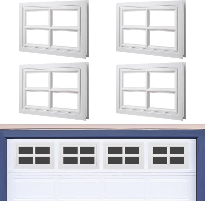 Photo 1 of 4 Pcs Garage Door Windows, Replacement Vinyl Garage Door Windows Inserts Kit for 1.3'' Thick Door Frame with UV Resistant Resin Glass, Window Inserts for Exterior Garage Doors(20.75x13.77'')
