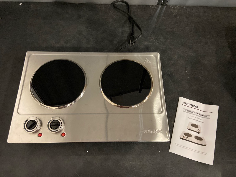 Photo 1 of Double Burner, CUSIMAX 1800W Ceramic Electric Hot Plate for Cooking, Dual Control Infrared Cooktop, Portable Countertop Burner, Glass Plate Electric Cooktop, Silver, Stainless Steel-Upgraded Version