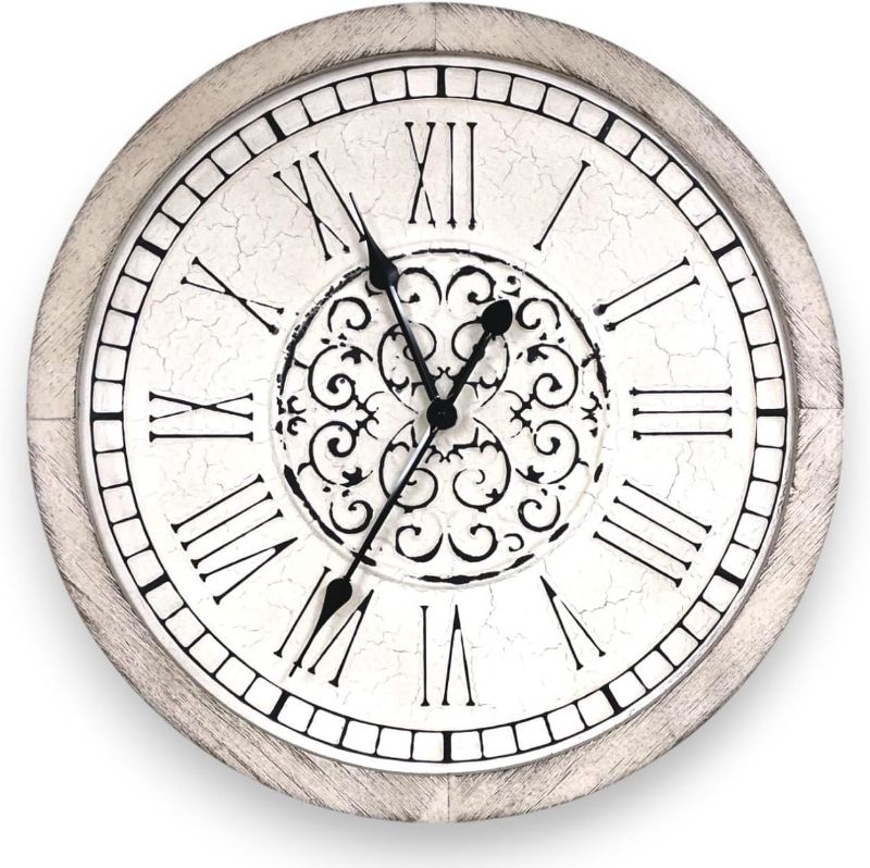Photo 1 of Large Decorative Vintage Worn Wall Clock - Big Farmhouse, Rustic, Coastal Decor - 25 inches for Living Room or Bedroom - Battery Operated
