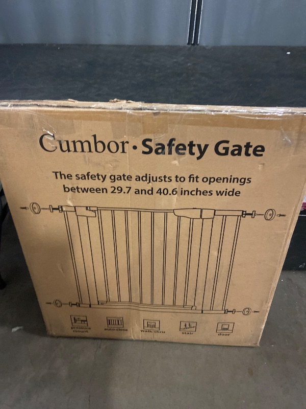 Photo 1 of Cumbor 29.7-40.6" Baby Gate for Stairs, Mom's Choice Awards Winner-Dog Gate for Doorways, Pressure Mounted Auto-Close Pet Gates for Dogs Indoor, Safety Child Gate with Easy Walk Thru Door, Brown
