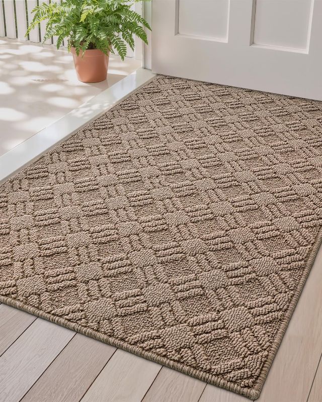 Photo 1 of LUMI Indoor Door Mat, Absorbent Non-Slip Thin Doormat, Washable Door Mats, Woven Pattern Inside Floor Mat, Ideal for Entryway, Front Door, Home Decor, 24"x36", Woven Taupe