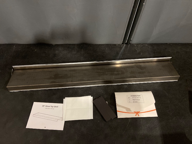 Photo 1 of IIIOIIIA Stove Top Magnetic Shelf for Kitchen Organization, 30" Magnetic Spice Rack Over The Stove, 4" Deep Spice Organizer with Border All Around, Brushed Stainless, Black
