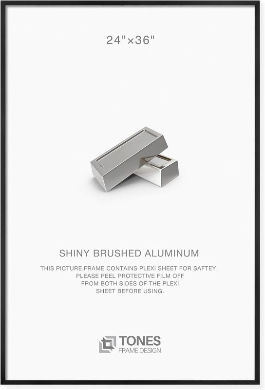 Photo 1 of 24x36 Poster Frame Black Metal Photo Picture Frames Shiny Brushed Aluminum, Poster Frames 24 x 36 inches for Art Gallery Wall Tabletop Decor