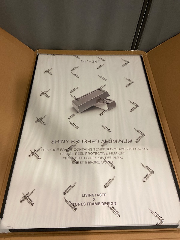 Photo 1 of 24x36 Poster Frame Black Metal Photo Picture Frames Shiny Brushed Aluminum, Poster Frames 24 x 36 inches for Art Gallery Wall Tabletop Decor