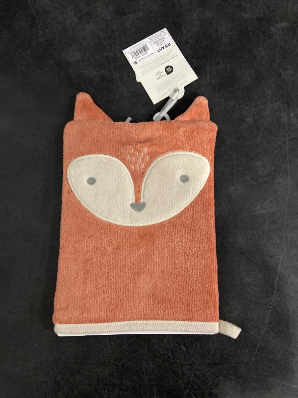 Photo 1 of Baby Wash Mittens - Cloud Island™ Brown: Cotton Animal Icon Hand Towel