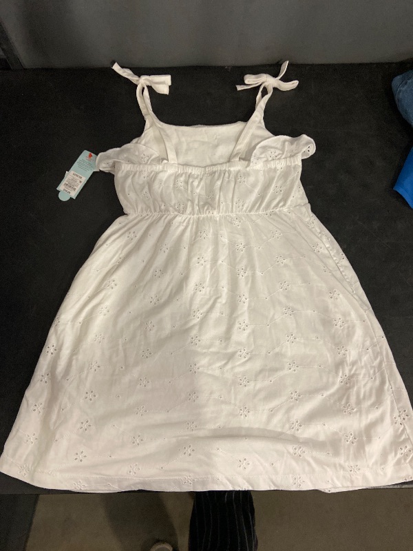 Photo 1 of SIZE L Girls' Sleeveless Knit Eyelet Dress - Cat & Jack™ White L: Midweight a-Line, Embroidered, Side Pocket