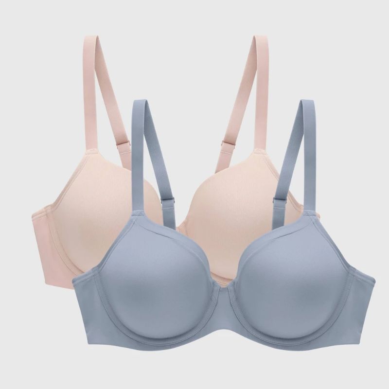Photo 1 of 42DD Beauty by Bali Women's 2pk Underwire T-Shirt Bra DFB169 - Light Blue/Light Nude 42DD: Underwire, Adjustable Straps, Knit Fabric
