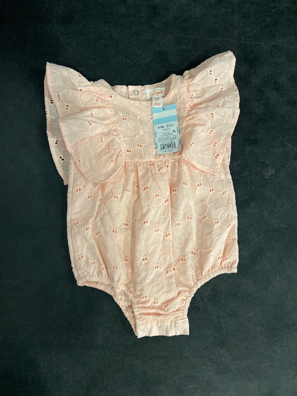 Photo 1 of 6-9M Baby Girls' Eyelet Bubble Romper - Cat & Jack™ Light Pink 6-9M: Floral Pattern, Cotton, Snap Closure