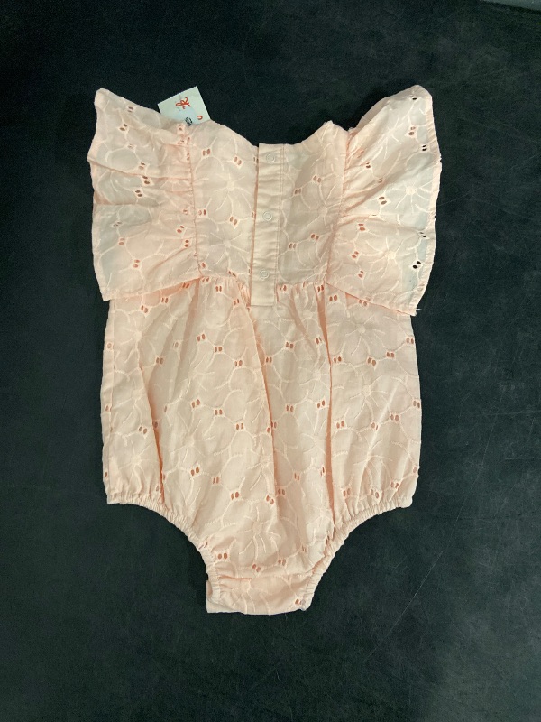 Photo 1 of 6-9M Baby Girls' Eyelet Bubble Romper - Cat & Jack™ Light Pink 6-9M: Floral Pattern, Cotton, Snap Closure
