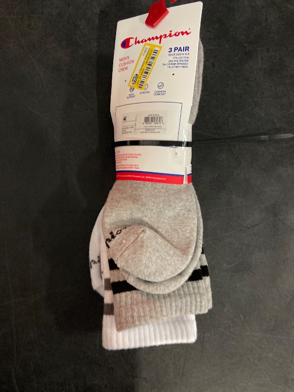 Photo 1 of Champion Authentic Originals Men's 3pk Varsity Cushion Crew Socks - Gray/White/Black 6-12