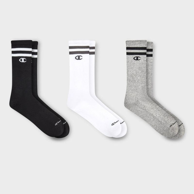 Photo 1 of Champion Authentic Originals Men's 3pk Varsity Cushion Crew Socks - Gray/White/Black 6-12