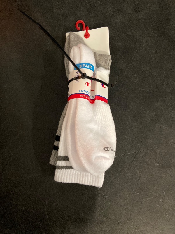 Photo 1 of Champion Authentic Originals Men's 3pk Varsity Cushion Crew Socks - Gray/White/Black 6-12