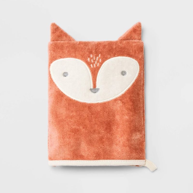 Photo 1 of Baby Wash Mittens - Cloud Island™ Brown: Cotton Animal Icon Hand Towel