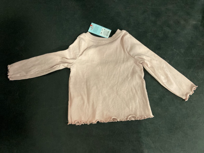 Photo 1 of 18M Toddler Girls' Long Sleeve Flower Ribbed T-Shirt - Cat & Jack™ Light Mauve 18M