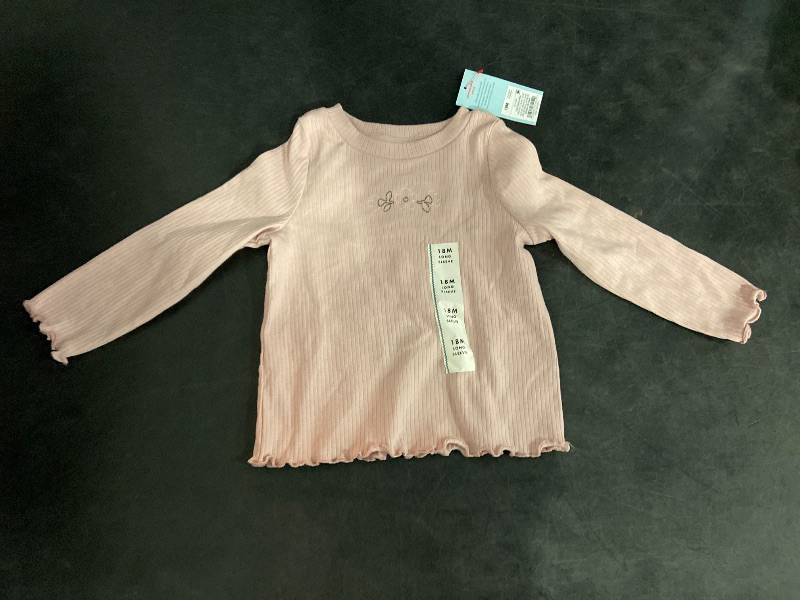 Photo 1 of 18M Toddler Girls' Long Sleeve Flower Ribbed T-Shirt - Cat & Jack™ Light Mauve 18M