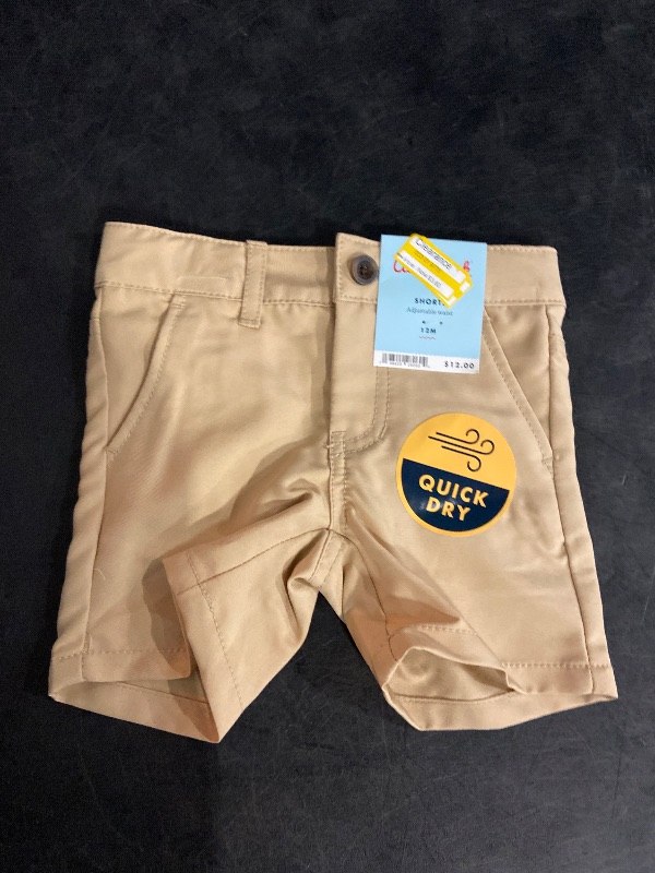 Photo 1 of 12m Toddler Boys' Quick Dry Chino Shorts - Cat & Jack™ Khaki 12M: Adjustable Waist, Mid-Rise, Twill Fabric
