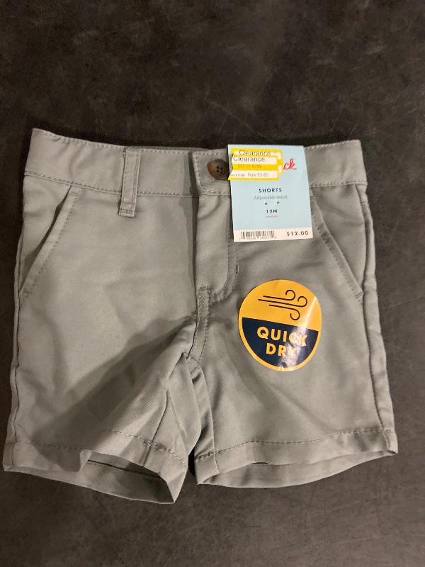 Photo 1 of 12m Toddler Boys' Quick Dry Chino Shorts - Cat & Jack™ Gray 12M: Adjustable Waistband, Mid-Rise, Machine Washable, Twill Fabric