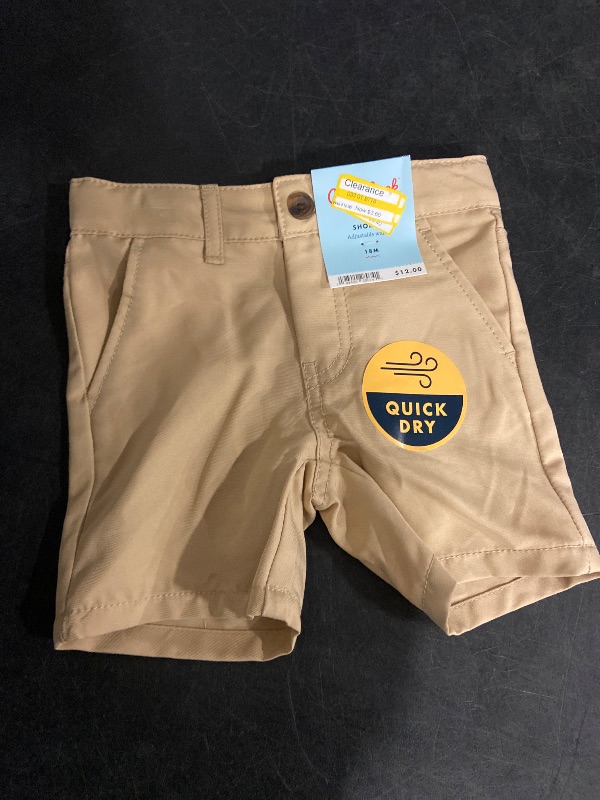 Photo 1 of 18m Toddler Boys' Quick Dry Chino Shorts - Cat & Jack™ Khaki 18M: Adjustable Waistband, Mid-Rise, Twill Fabric