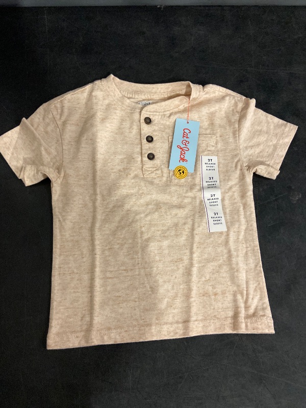 Photo 1 of 2T Toddler Boys' Short Sleeve Henley T-Shirt - Cat & Jack™ Almond Cream 2T

