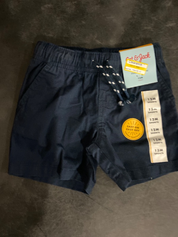 Photo 1 of 12M Toddler Boys' Pull-on Woven Shorts - Cat & Jack™ Navy Blue 12M: Cotton Twill, Midweight, Drawstring