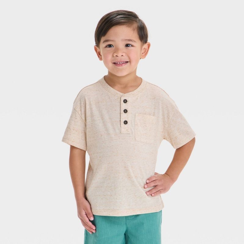 Photo 1 of Size 2T Toddler Boys' Short Sleeve Henley T-Shirt - Cat & Jack™ Almond Cream 2T