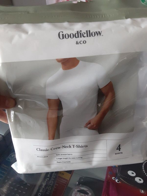 Photo 1 of Size M Men's Short Sleeve 4pk Crew Neck T-Shirt - Goodfellow & Co™ White M: Cotton Jersey,