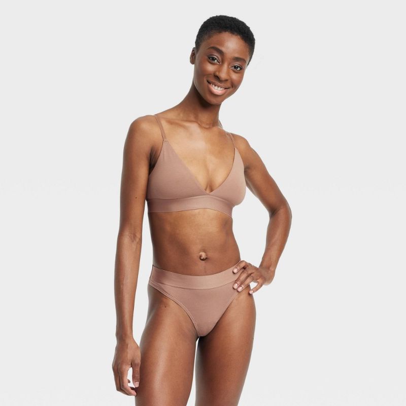 Photo 1 of Size S Women's Cotton Stretch Thong with Elastic Waist - Auden™ Brown S