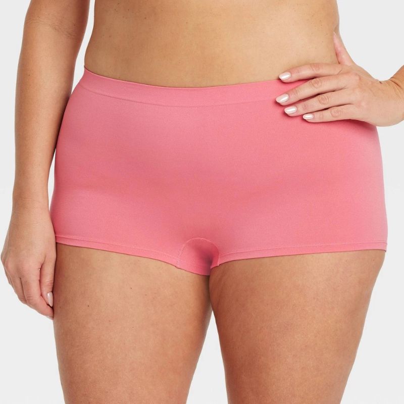 Photo 1 of 2x Women's Seamless Boy Shorts Underwear - Auden™ Coral 2X: Knit Mid Rise Pull-on