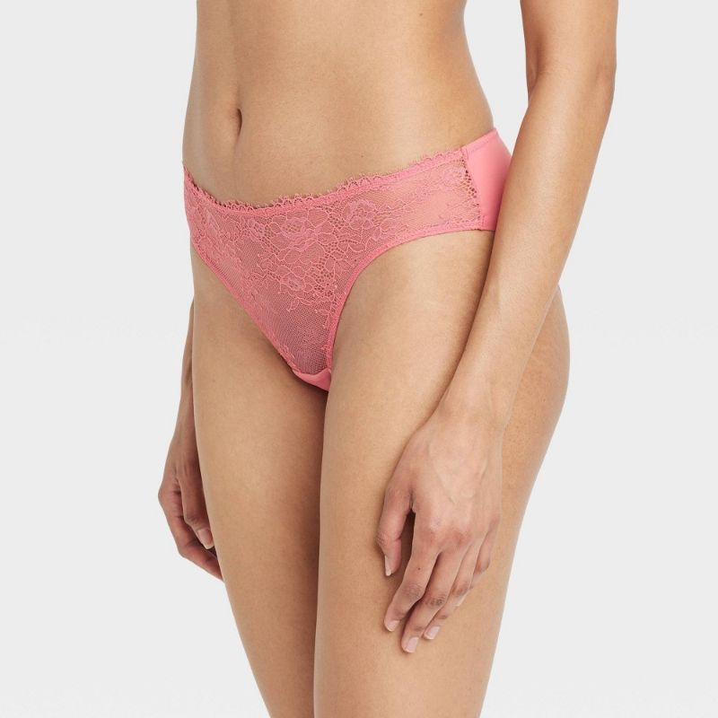 Photo 1 of Size S Women's Lace Bikini Underwear - Auden™ Coral S: Mid Rise, Cotton Gusset, Lightweight Fabric