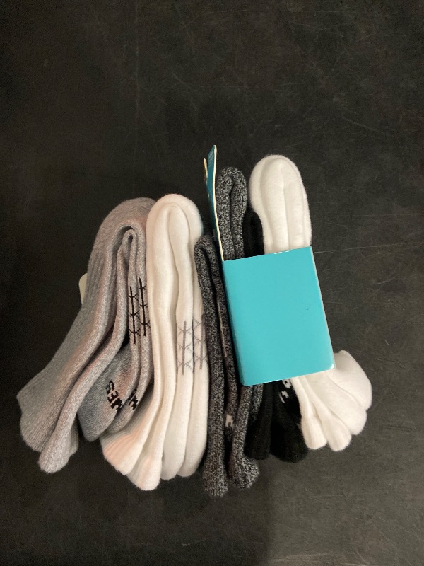 Photo 1 of Hanes Women's Absolute Active 4pk Crew Socks - White/Gray 5-9: Cotton Blend, Arch Support, Cushioned Sole, Seamless Toe