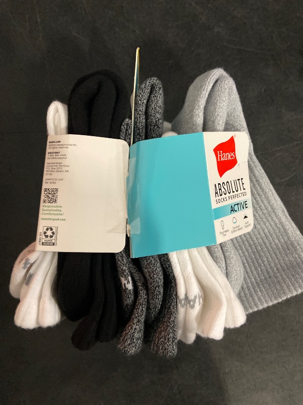Photo 1 of Hanes Women's Absolute Active 4pk Crew Socks - White/Gray 5-9: Cotton Blend, Arch Support, Cushioned Sole, Seamless Toe