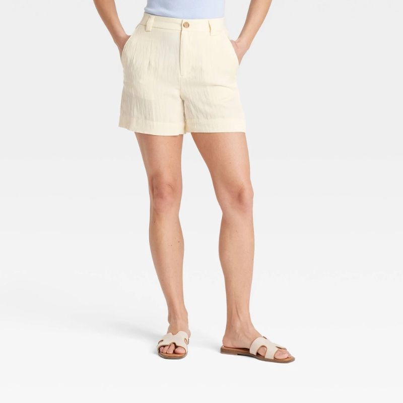Photo 1 of Size 8 Women's High-Rise Flat-Front Chino Shorts - a New Day™ White 8: Back Elastic, 5" Inseam